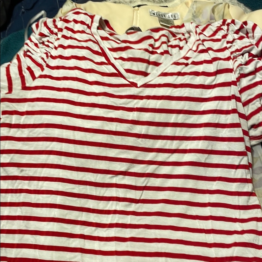 Green Envelope Red and White Striped Top